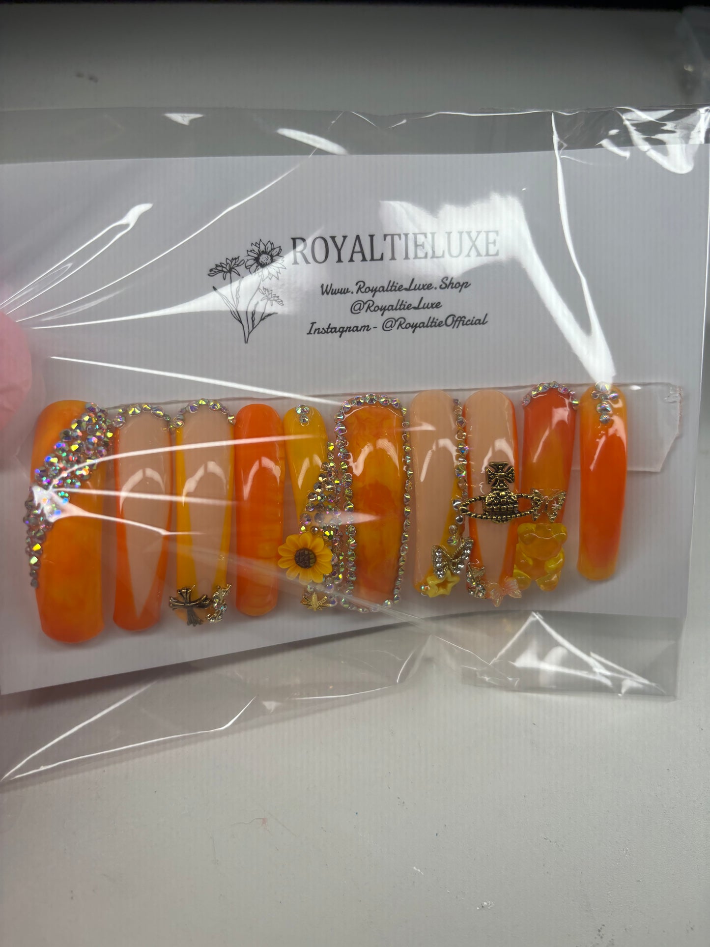 Orange Fanta curved junk nail set