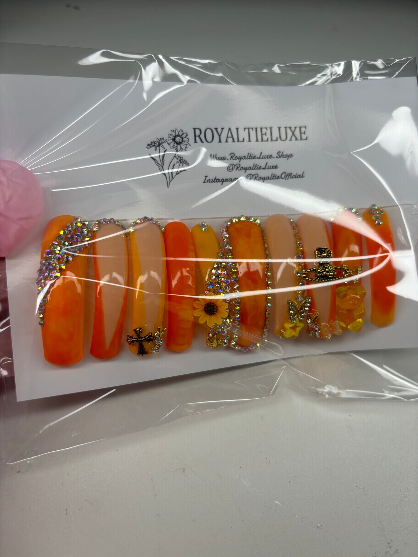 Orange Fanta curved junk nail set