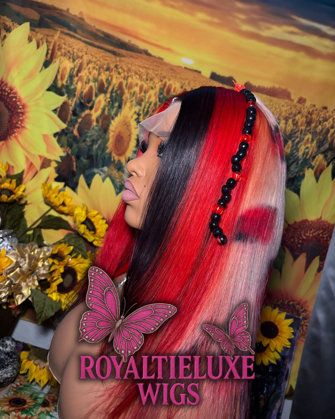 26Inch Red & Black Designer Lace Wig