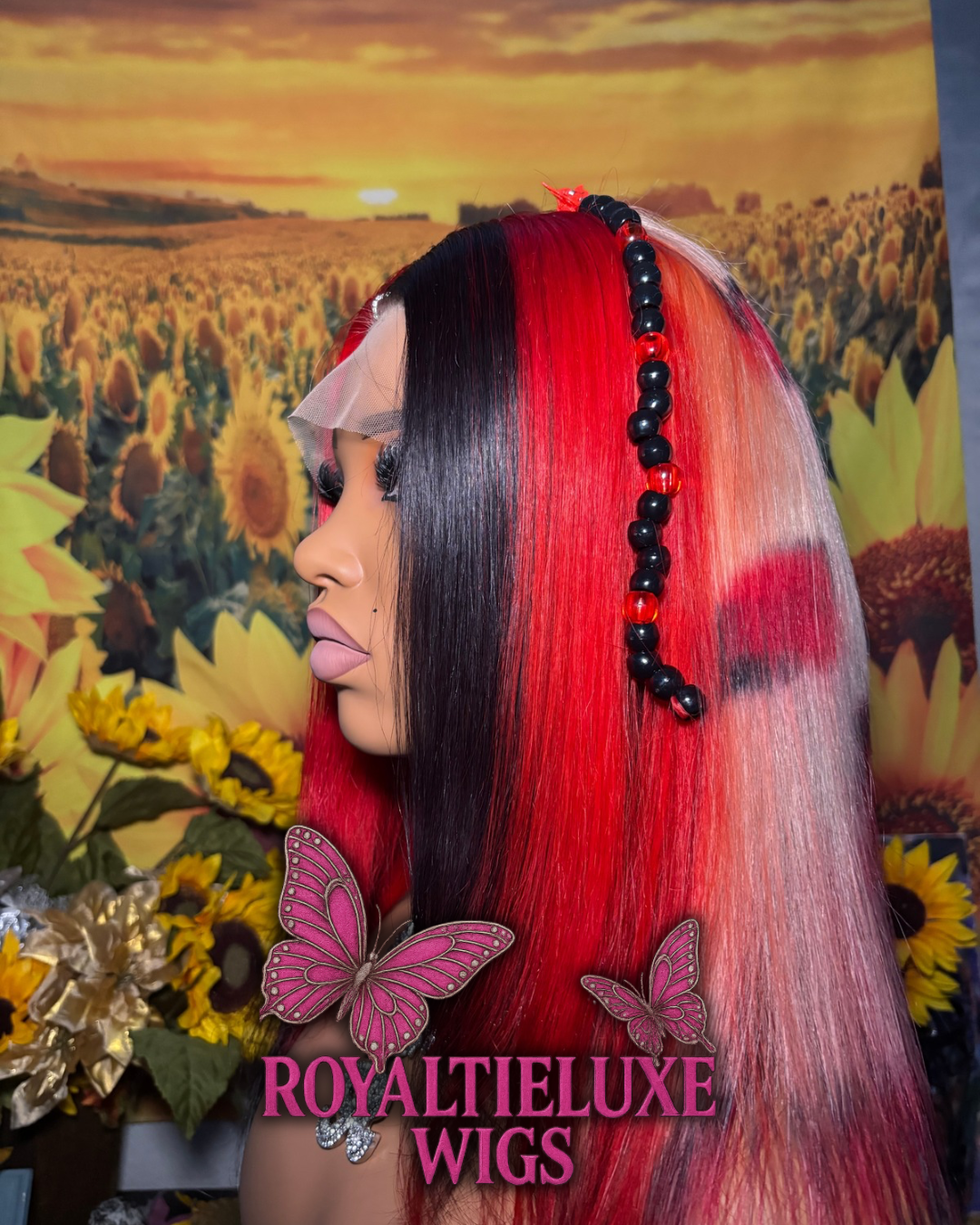26Inch Red & Black Designer Lace Wig