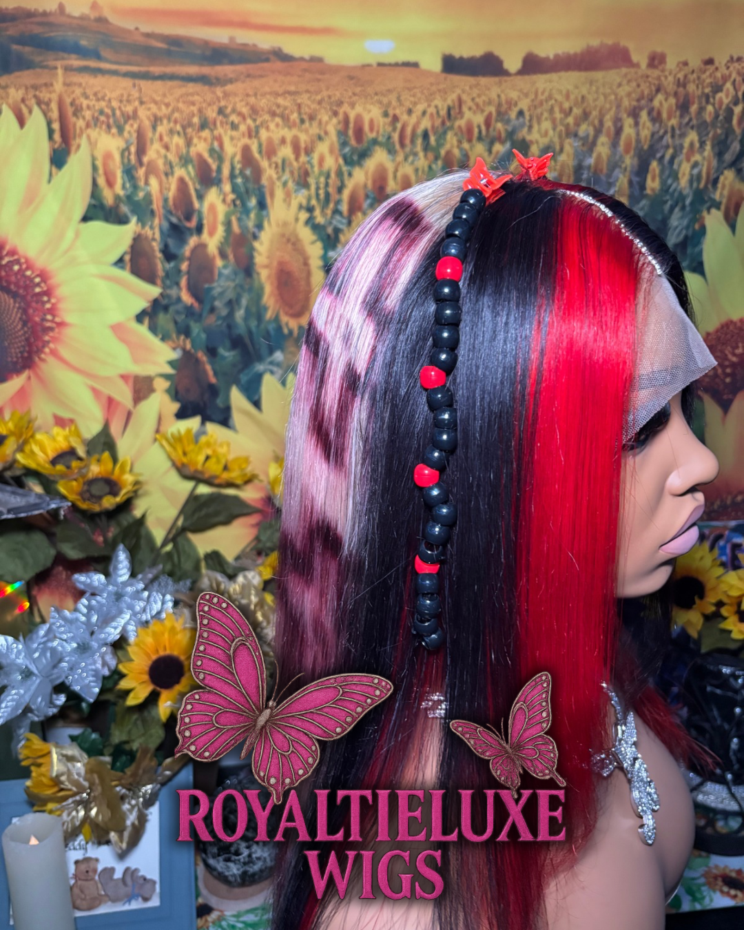 26Inch Red & Black Designer Lace Wig