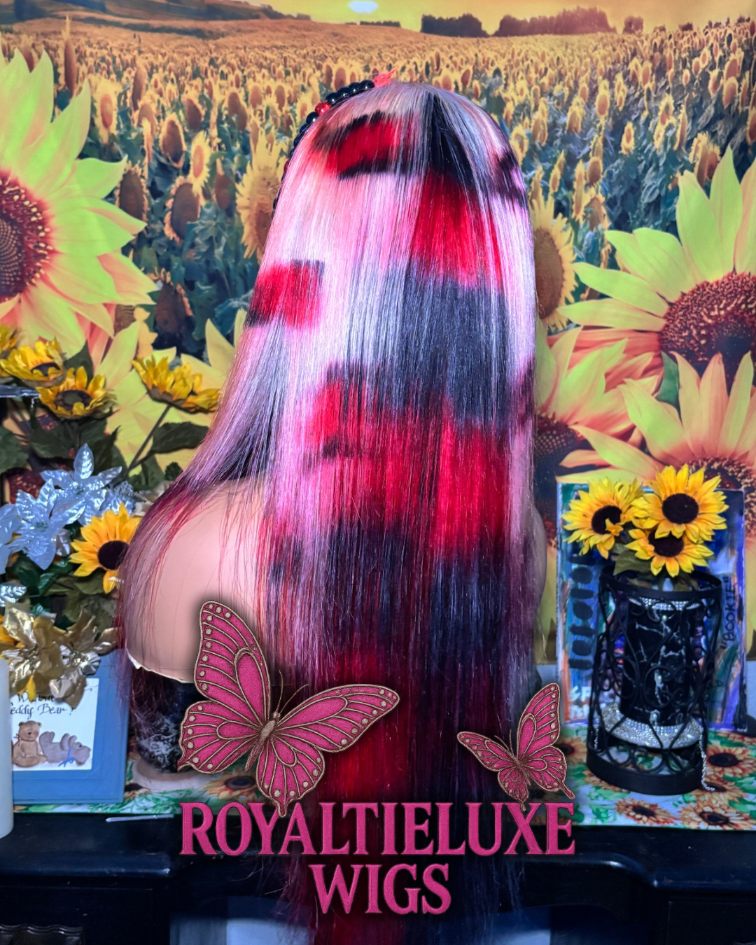 26Inch Red & Black Designer Lace Wig