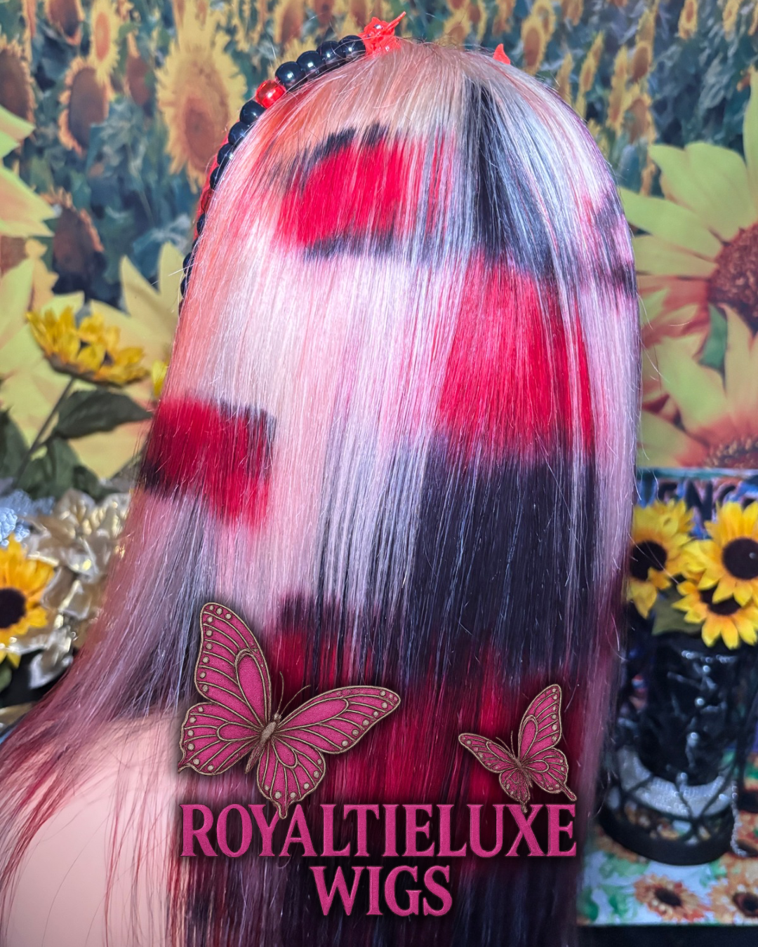 26Inch Red & Black Designer Lace Wig