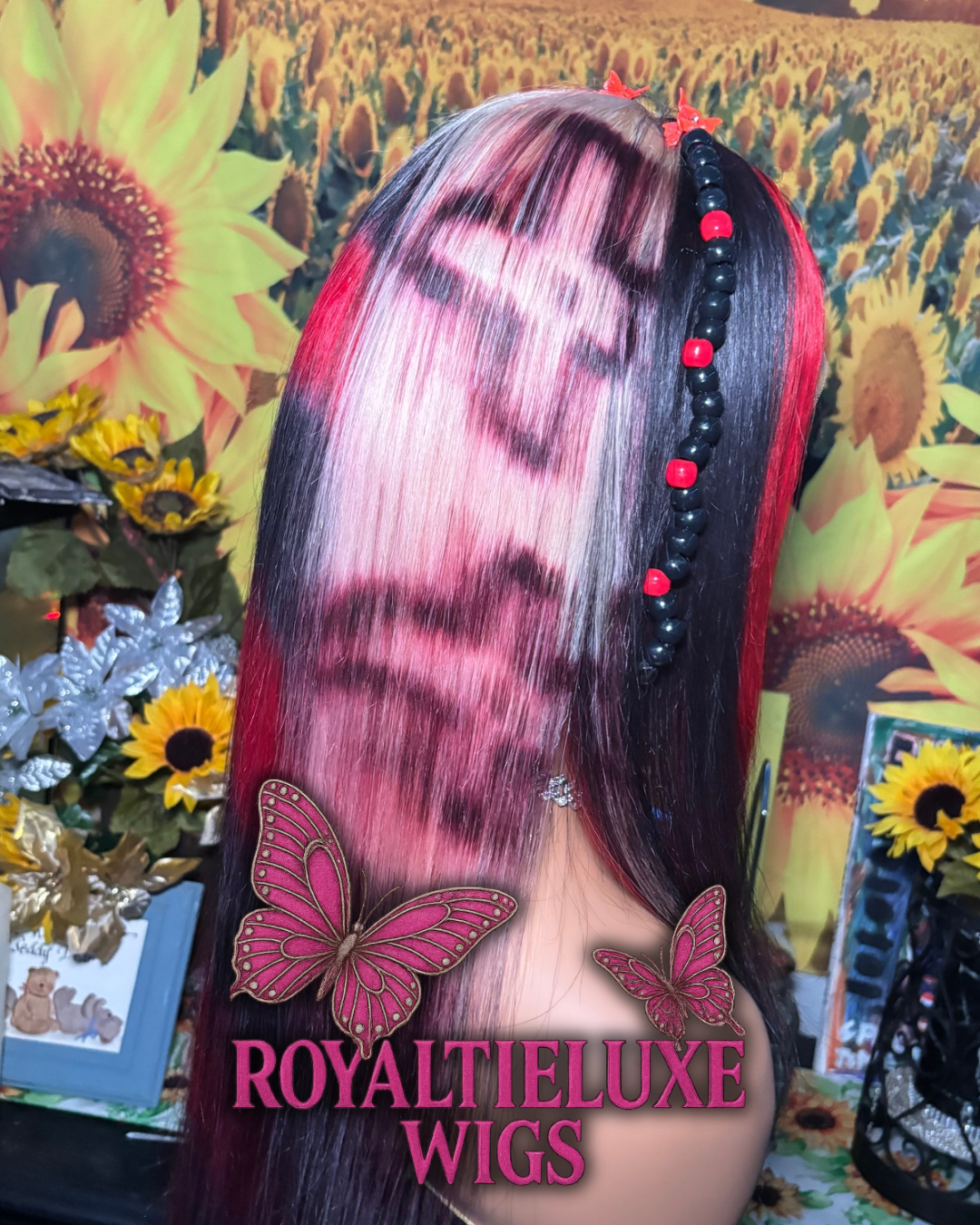26Inch Red & Black Designer Lace Wig